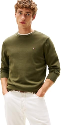 Tommy Hilfiger Jersey Hombre Essential Cotton con Cuello Redondo, Verde (Huntsman Green), L
