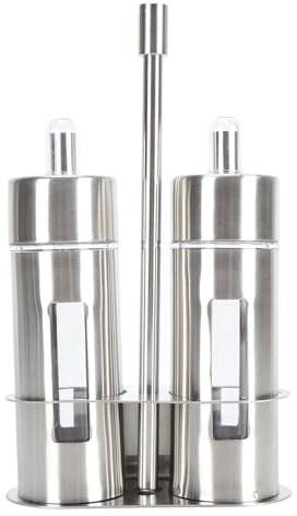Mumusuki Ensemble Distributeur D'huile et de Vinaigre, 2 Pièces de 80 Ml, Huiliers et Vinaigre en Acier Inoxydable avec Support de Base, Fenêtre Transparente, Kit de Bouteilles D'huile et