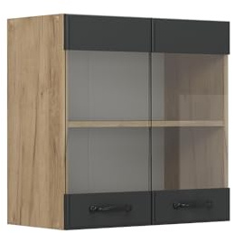 Vicco Mobile da cucina in vetro R-Line, Antracite country, 60 cm | Frontale in MDF · 1 Ripiano · Profondità – 31 cm · Maniglie in metallo · ✓ Tutto in vista