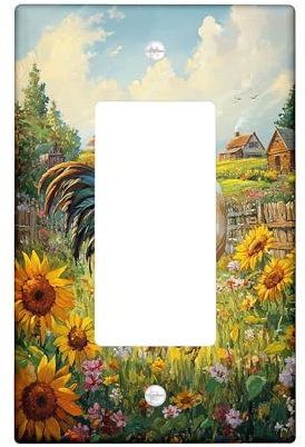 Country Rooster - Placas de cubierta para interruptor de luz, diseño de granja de aves de corral rojo vibrante para decoración de cocina, placas de pared termoplásticas, balancín individual de tamaño