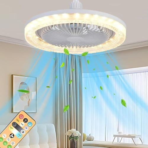 VIMAZ Ceiling Fans with Lights, 26cm Ceiling Fan Lights with Remote Control 3 Color Dimmable LED, 2025 New E27 Socket Fan Light 3 Speeds Quiet Dimmable Low Profile for Bedroom Living Room