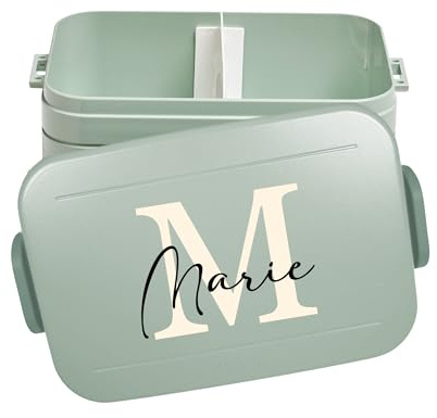 Mepal Lunch Box Take a Break Personalizzato, Contenitore per il pranzo con separatore, Lunch Box con nome, Bento Box Separatore Lettera Initiale Midi Menta