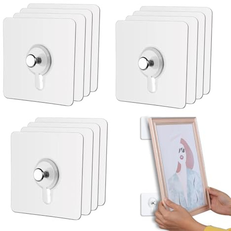 Ganchos Adhesivos para Pared, Colgar Cuadros sin Agujeros, Colgador de Cuadros Adhesivo, Para Colgar Adornos Navideños, Imágenes, Pósteres, Fotografías y Cuadros Decorativos (12 Unidades)