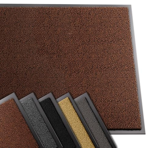 VOUNOT® Felpudo Entrada casa, Alfombra Exterior para Puerta, Impermeable Antideslizante Lavable, Alfombra para Interior y Exterior, 90x120cm, Marrón-Negro