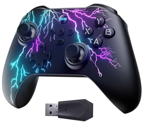 UHM Wireless PC Controller Wireless Gaming Controller for PC Switch iOS with RGB Lighting, No Drift Deadzone Hall Triggers Effect Joysticks, Bluetooth Game Controller, 6-Axis gyro,for Steam Android