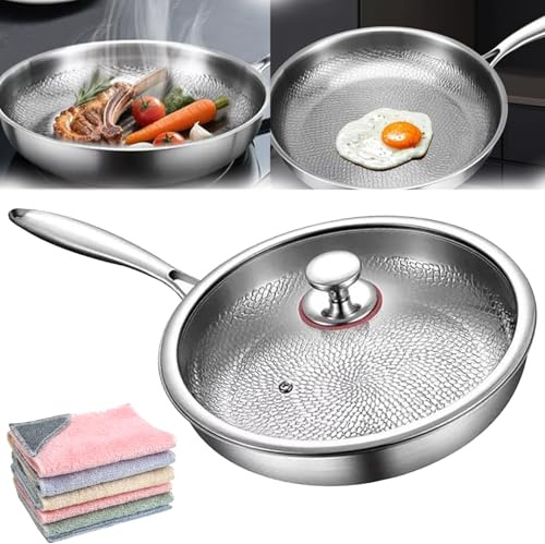 Titanium Hammered Pan Pro with Lid, 2025 New Titanium Frying Pan, Even Heating for Cooking (10in)