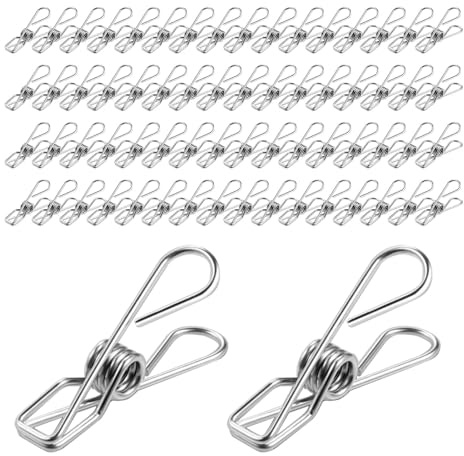 Zenfony 70Pcs Large Stainless Steel Laundry Pegs, 5.4cm Strong Grip Metal Clothes Pegs, Washing Line Clips for Clothes, Snack Bags, Socks, Picture, Paper, Office