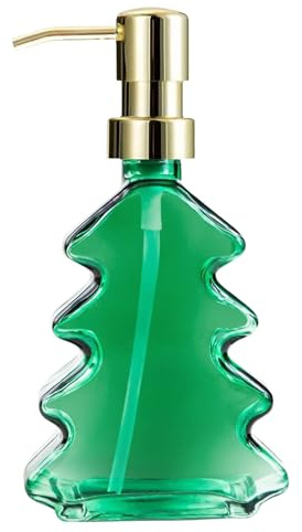 Weihnachtsbaum-Seifenspender aus Glas, 300 ml, weihnachtlicher Seifenspender mit Pumpe, Leere Lotionsflaschen für Weihnachtsdekoration, Küche, Badezimmer.