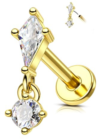 Agrewd Helix Piercing 16G Gold Conch Knorpel Ohrringe Stecker Chirurgenstahl 316l Hänge Tragus Piercing Schmuck Labret Lippenpiercing Klarer CZ Forward Helix Schmuck Für Frauen 6 8 mm