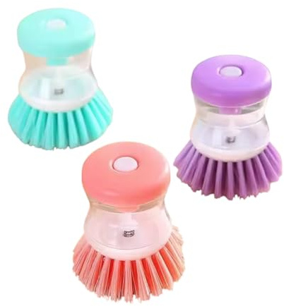 2 PCS Multi-Purpose Dish Brush with Soap Dispenser – Refillable Kitchen Scrubber for Pots, Pans & Dishes – Durable Plastic Handle, Reusable Cleaning Tool for Home & Outdoor Use