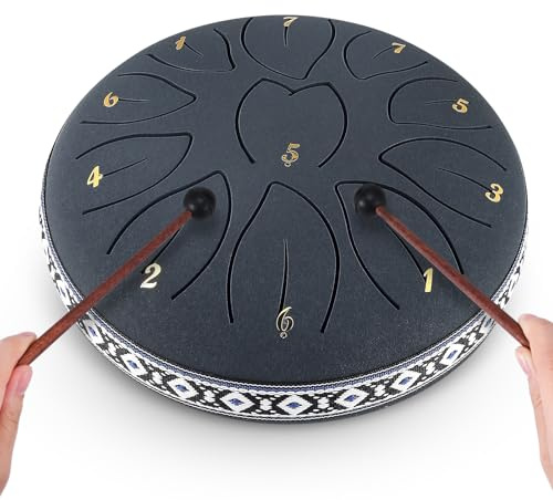 Steel Drum 6 Pouces 11 Notes, Tambours D Key Handpan Drums Percussion Instrument Tambours à main en acier pour L'éducation Musicale Méditation pour les Enfants et les Débutants.