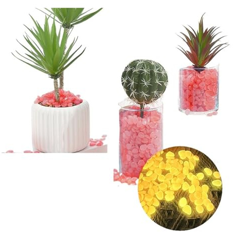 RUHTEUO 1 cm Nachtlicht-Edelsteine, leuchtende künstliche Fluorit-Aquarium-Dekoration, Landschaftsbau, farbige Steine, glänzende Kieselsteine für Vasen, Fischgläser, Aquarien(Pink)