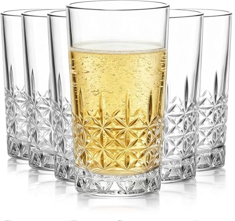 MYKAGS Set of 6 Crystal Highball Glasses, 248ml Drinking Glasses Elegant Cocktails Water Beer and Soda Tumblers