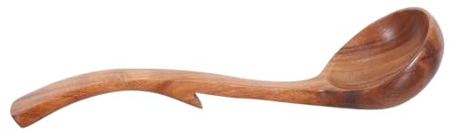 Healifty Cucharón de Sopa de Madera de Acacia Natural Grande 27x8 Cm con Mango Largo Curvado Gancho Trasero Resistente al Calor para Cocinar Gachas y Utensilios Cocina Madera Hogar