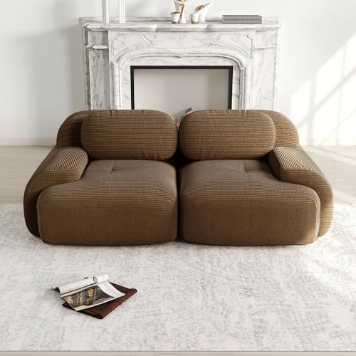 Muskel Modulares Cord Sofa Loveseat Modernes 2-Sitzer Wohnzimmer Couch mit ergonomische Armlehnen, Ohne MontageBoneless Sofa, Hochelastische Polsterung (Braun, 2-Sitzer)