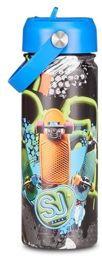 SJ GANG STYLE JAM GANG Borraccia termica, Multicolore, 500 ml, Acciaio Inox, Bpa free, Tenuta stagna, Mantenimento temperatura caldo 12h reddo 24h, Riutilizzabile, Bambino, Ragazzo, Scuola, Sport