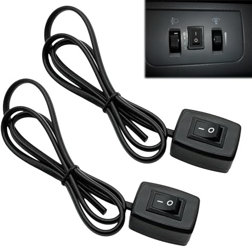 LgCiXli Lot de 2 interrupteurs à bascule, autocollants, 12 V, commande professionnelle, pour l'électronique automobile et l'éclairage LED, 3 A, avec câble de 75 cm, montage sans perçage, noir