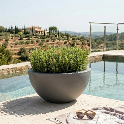 Casa Mina Esteras Pflanzkübel groß außen - Fiberglas Blumenkübel rund 60x31cm - Blumenschale für Draußen - Pflanzschale Frostsicher - Blumenkasten für den Garten - Bristol