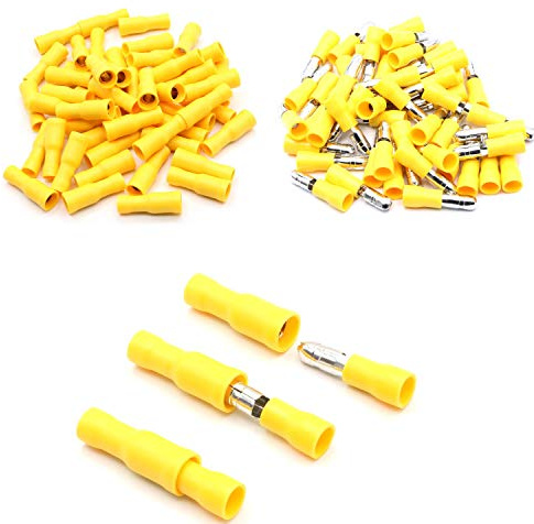 100 Stück Rundsteckhülsen weiblich gelb 4-6 mm² Steckmaß 4mm Vollisoliert PVC Steckverbinder Kabelsteckschuhe Kabelschuhe Verbinder aus Messing verzinnt