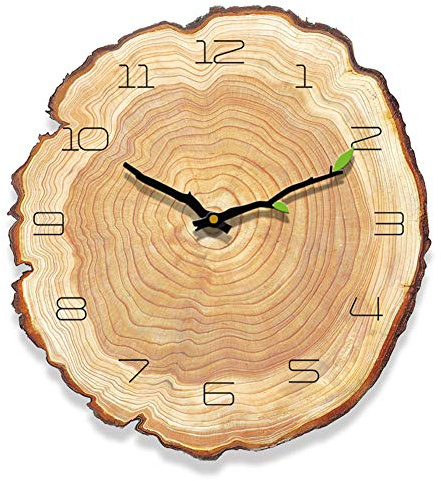 Madera Silencioso Reloj De Pared Sin Tic TAC Grano Anual De Madera De Anillo Moderno Decoración Reloj De Pared Radiocontrolado Batería Hogar Oficina-c