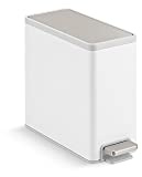 Kohler 20957-STW 2.5 Gallon Slim Step Trash Can, Bathroom Trash Can with Soft-Close Foot Pedal, White with Stainless Steel