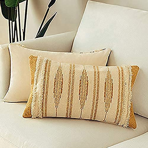 MOCOFO Funda de cojín Funda de Almohada Tejida Borla con mechones Estilo nórdico sofá Bordado Bohemio salón sillón de Coche (Amarillo, 30x50cm)