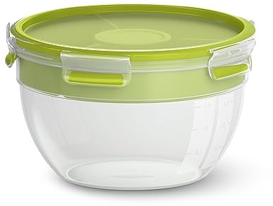 Emsa CLIP & GO Salatbox Rund mit Einsatz und Dressingbox, Lunchbox, Kunstoff, Transparent/Hellgrün, 2.6 L, N1071300