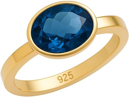 Sophia Rose Jewellery Oval London Blautopas 8x10mm vergoldet 925 Silber Ring - Natürlicher Edelstein - Geburtstagsgeschenk - Handgefertigte Geschenkideen für Frauen (Größe: US Size 8 / Diameter 18.2)
