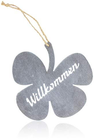 B2S BACK2SEASON Metall Hänger Willkommen Kleeblatt Schild Welcome Dekoanhänger Frühlingsdeko Deko Zinkdeko Silber D18cm