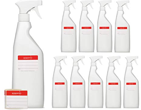 10 botellas pulverizadoras de 750 ml de HDPE con pistola pulverizadora, atomizadores vacíos con boquilla pulverizadora ajustable (chorro/pulverización), p.ej. para plantas/flores, limpieza, taller