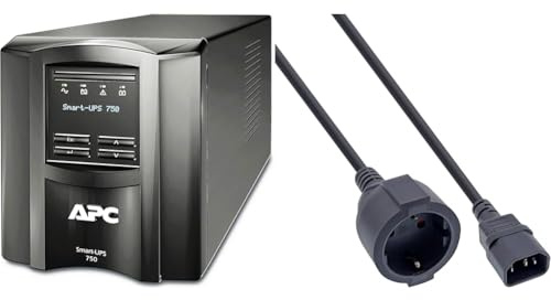 APC Smart-UPS SMT-SmartConnect – SMT750IC – oavbruten strömförsörjning 750 VA (molnövervakning, 6 utgångar IEC-C13) & InLine 16659A Nätadapter Kabel för USV, 1 m