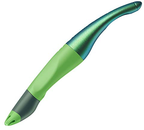 STABILO - Ergonomischer Tintenroller für Rechtshänder - EASYoriginal Holograph Edition in grün - Einzelstift - Schreibfarbe blau (löschbar) - inklusive Patrone