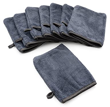 YSN Home Collection - Flauschige Mikrofaser Waschhandschuhe Waschlappen 16x21cm - 8 Stück - grau