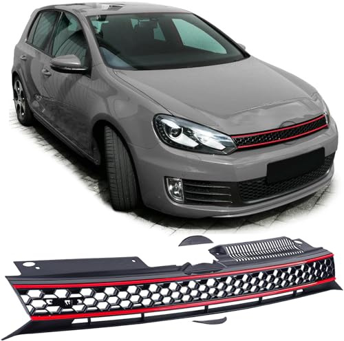 Sport Kühlergrill ohne Emblem Schwarz Rot passend für VW Golf 6 auch GTI 08-13