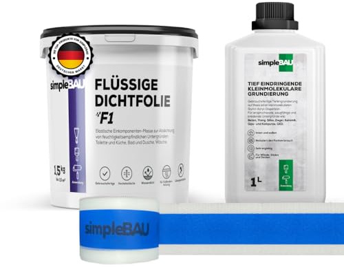simpleBAU Flüssigfolie 1,5kg Tiefengrund Dichtband Wasserfest Innen Außen