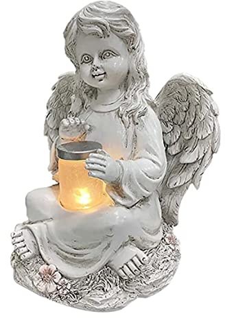 Liummrcy, Statuetta di Fata Angeli con Luce Solare, Figurine di Angelo in Resina Giardino Decorazione di Angeli per Regali commemorativi del cimitero del Prato, Statuetta del Giardino Angelo