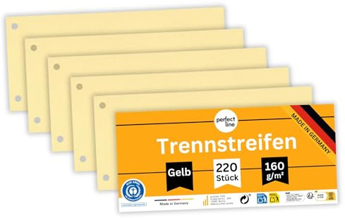 perfect line - 220 Trennstreifen für Ordner A4, Trennblätter aus Recycling-Karton, einfarbig, gelocht, Made in Germany, Blauer Engel zertifiziert (Gelb)