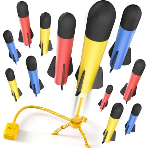 TEMI Rocket Launcher für Kinder, 12 Schaumstoffraketen und Stomp Launcher Pad, Start bis zu 100+ft, Kinder Outdoor-Spielzeug für Kleinkind Jungen Mädchen Alter 3 4 5 6 + Jahre alt
