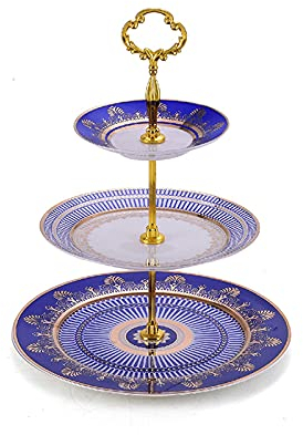 Kuchenständer ServierStänder Blaue Muster Kuchenständer Kreative Keramik Desserttisch Dessertstand Abnehmbare Servierschale Kuchen Tablett Nachmittag Tee Cupcake Stand Tortenständer ( Color : B )