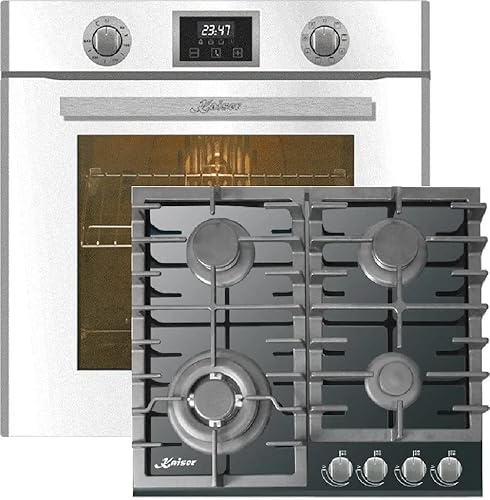 Kaiser Set horno EH 6326W + KCT 6383 Turbo, horno eléctrico empotrable, 79L, 10 funciones + placa de gas, negro, cristal, 3,8 kW WOK