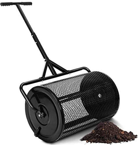YHUEGH Esparcidor de Musgo de turba de Metal, esparcidor de Compost de 24 Pulgadas para césped, jardín, Patio, Mango Ajustable en Forma de T, Musgo, Duradero, Ligero para Plantar, sembrar