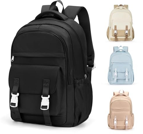 HYC00 Schulrucksack Teenager Mädchen Jungen Schulranzen Groß Laptop Rucksack Schule Damen Herren Backpack Causal Travel Daypack Leicht Schultasche für Mädchen School Bag Tagesrucksack, Schwarz