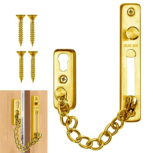 Catena, serratura di sicurezza per porta, serratura di sicurezza, serratura per porta, catena di sicurezza, protezione anti-intrusione, chiusura per porte (oro elegante)