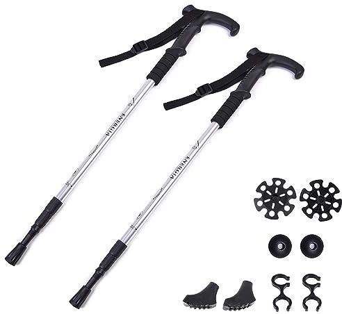 ThreeH Pair of 2 Trekking Poles Ultralight Hiking Sticks for Backpacking Walking Canes Hiking Sticks Anti Shock Walking Sticks for Men Women Silver