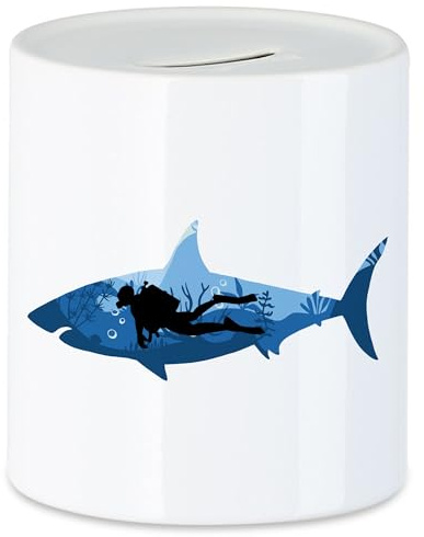 Hey!Print Suba Diving Fische Hai Spardose Hai Taucher Meer Ozean Fische Schwimmen Tauchen Taucherbrille
