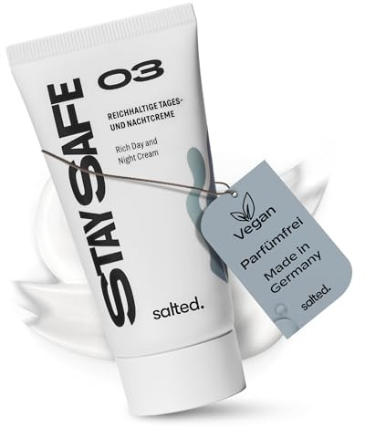 salted. Reichhaltige Tages- und Nachtcreme | 50 ml | Gegen Hautspannung | Feuchtigkeit ohne zu fetten | Pflegende Gesichtscreme | Trockene und sensible Haut | Vegan | Parfümfrei