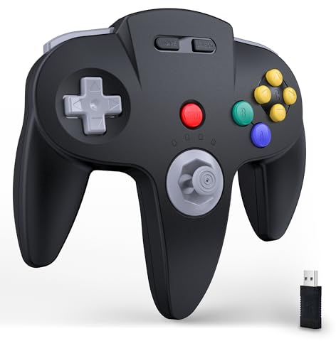 miadore Wireless Switch N64 Controller For Switch 1/2/OLED/Lite (Schwarz) | PC-Controller mit 2,4-GHz-USB-Empfänger,Plug & Play,500-mAh-Akku,Eingebaute Vibration,für PC,Mac OS,Raspberry Pi,Linux