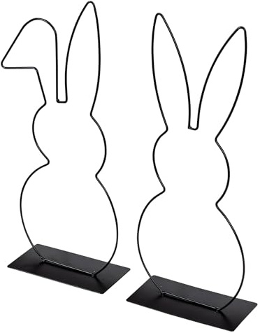 levandeo 2er Set Hase Aufsteller Metall H50cm Schwarz Osterdeko Tischdeko Frühlingsdeko Dekohase