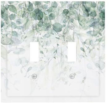 Sommergrüner Eukalyptus-Olivenblätter, 2-Gang-Doppel-Kippschalter, Lichtschalter-Abdeckung, Wandplatte, elektrische Frontplatte, dekorative Doppelgeräte-Schalterplatte