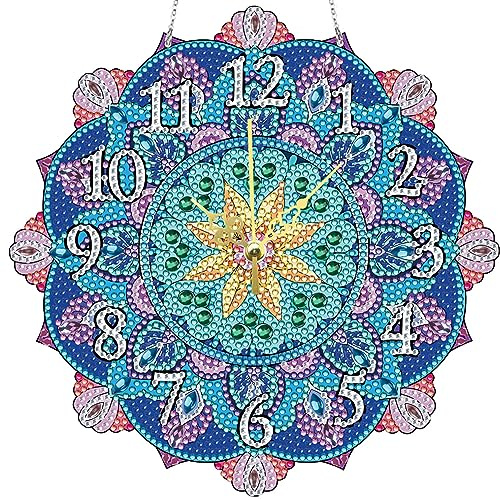 Kexpery DIY Strass Broderie Mosaïque Horloge de Table Horloge 5D Cristal Diamant Horloge Kit d'horloge Coloré Mandala Kit de Broderie au Point de Croix Art Craft Set Peinture par Numéro Kits